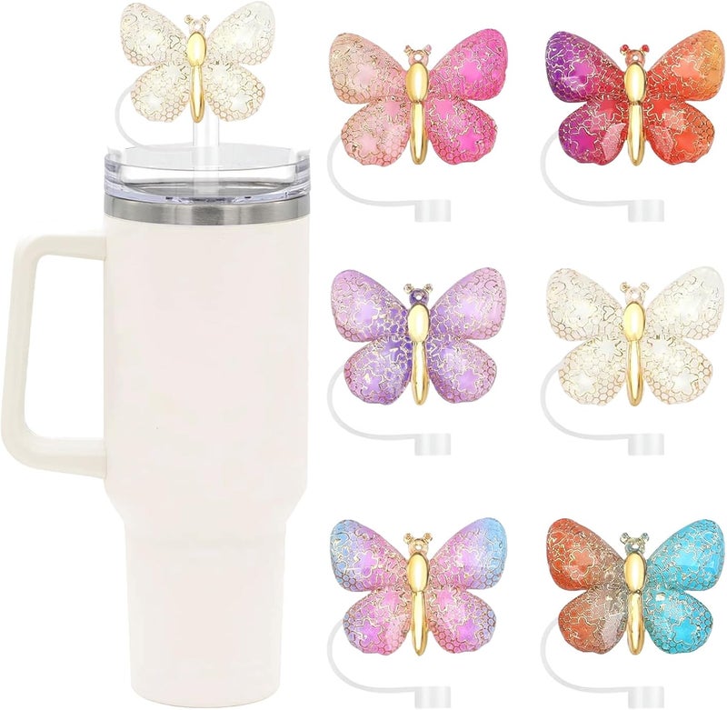SEMATA 6PCS Cute Butterfly Straw Cover Cap for Stanley Cup Accessories,Glitter Straw Toppers for Stanley Tumbler 40&30 oz,Reusable Straws Tips Protectors Compatible with 10mm Straws - Image 1